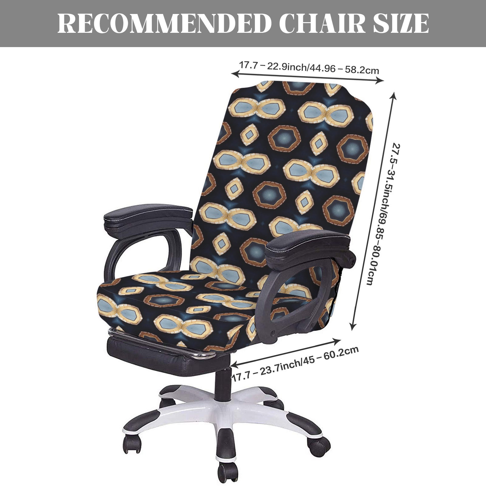 Gold Shapes on Navy Blue Office Chair Cover (Made in USA)