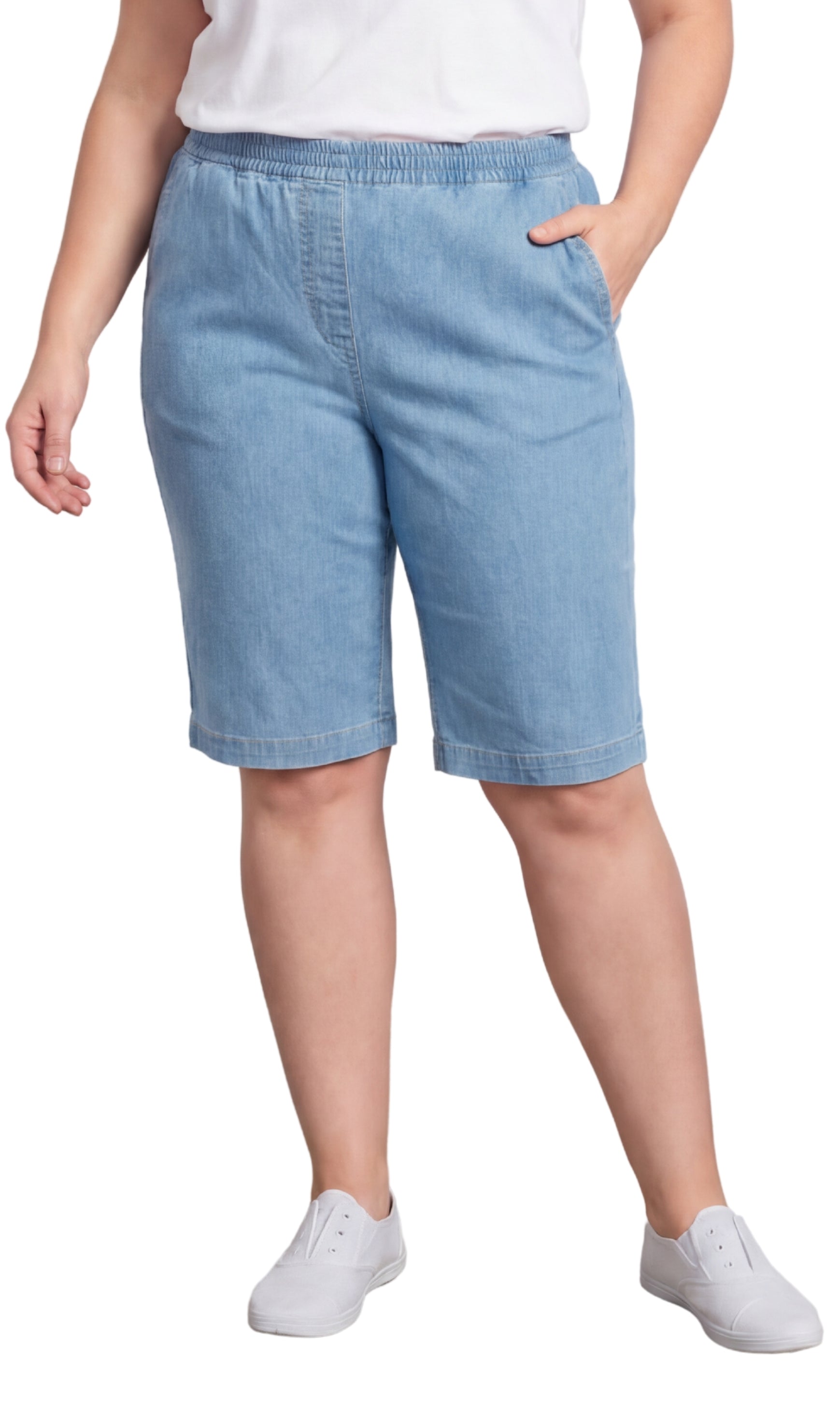 Women's Easy Pull on Bermuda Shorts in Denim and Twill