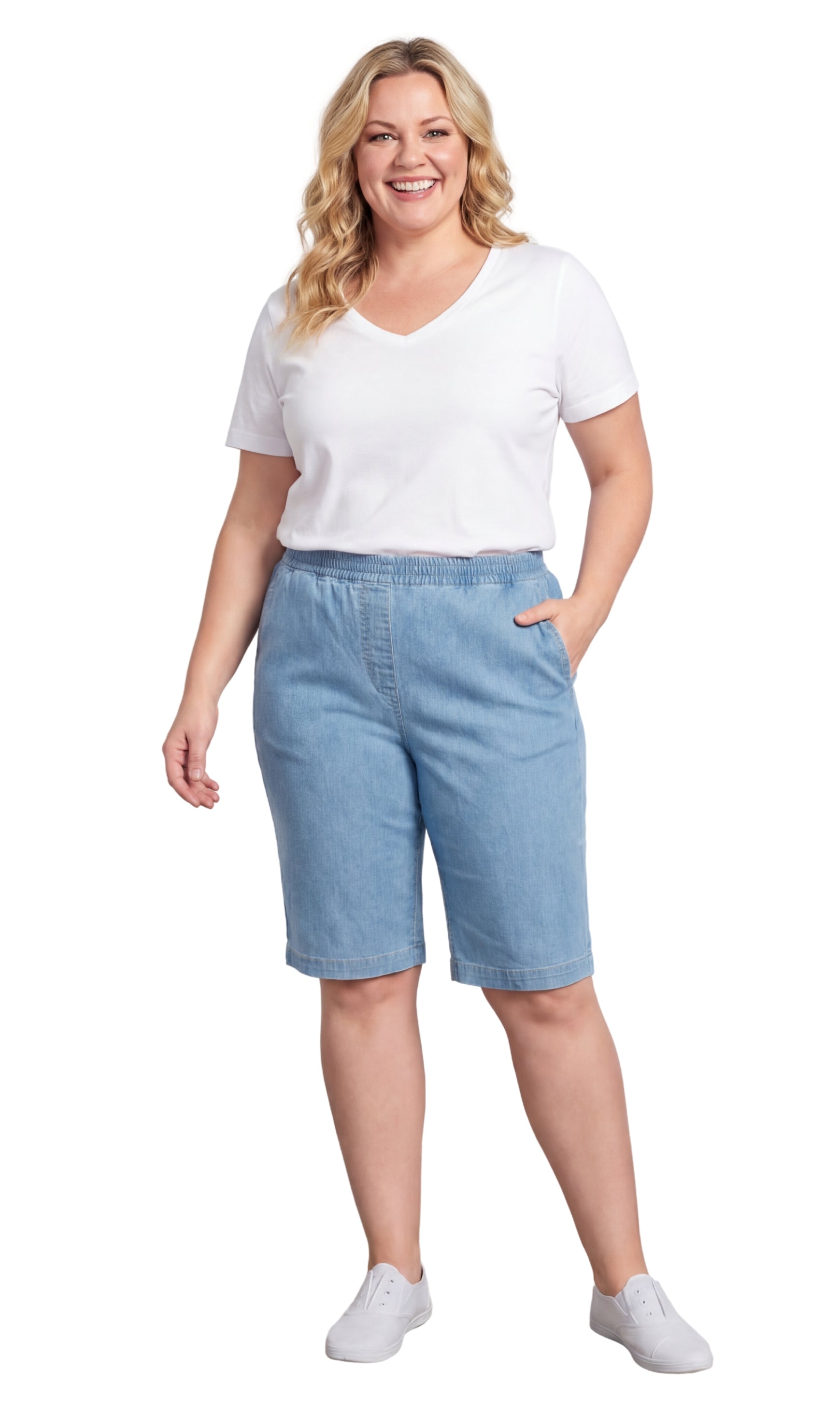 Women's Easy Pull on Bermuda Shorts in Denim and Twill