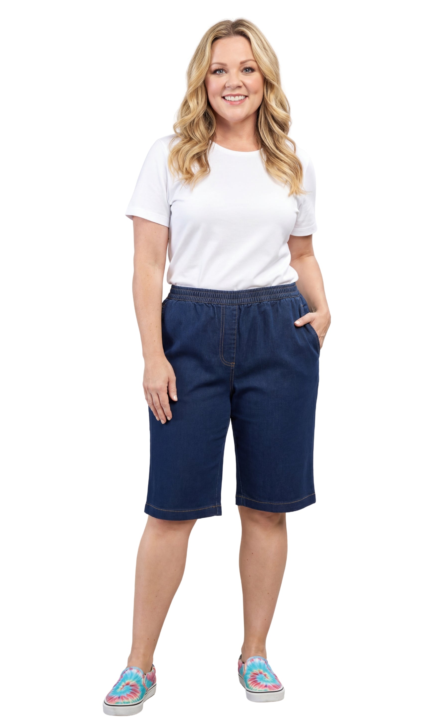 Women's Easy Pull on Bermuda Shorts in Denim and Twill