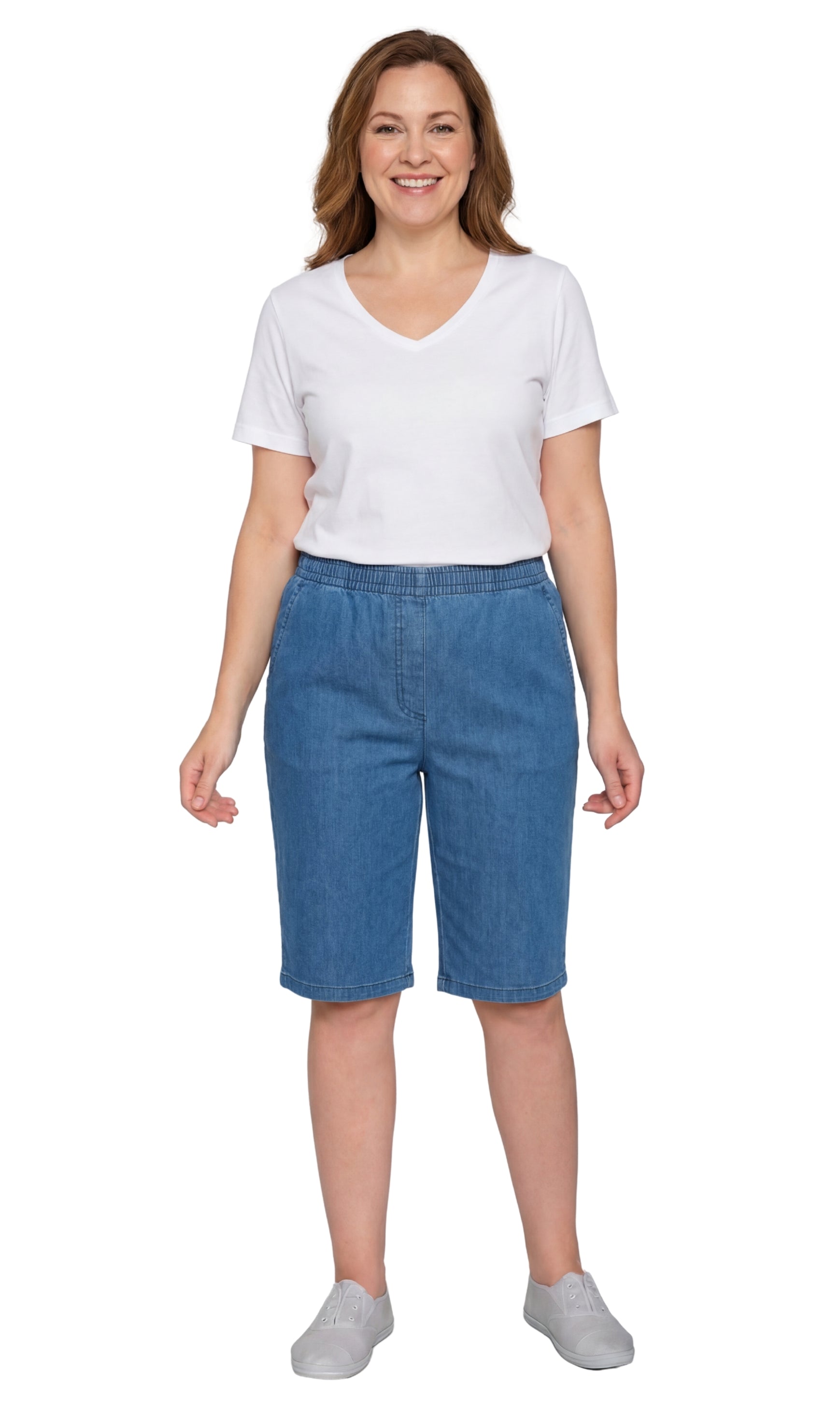 Women's Easy Pull on Bermuda Shorts in Denim and Twill
