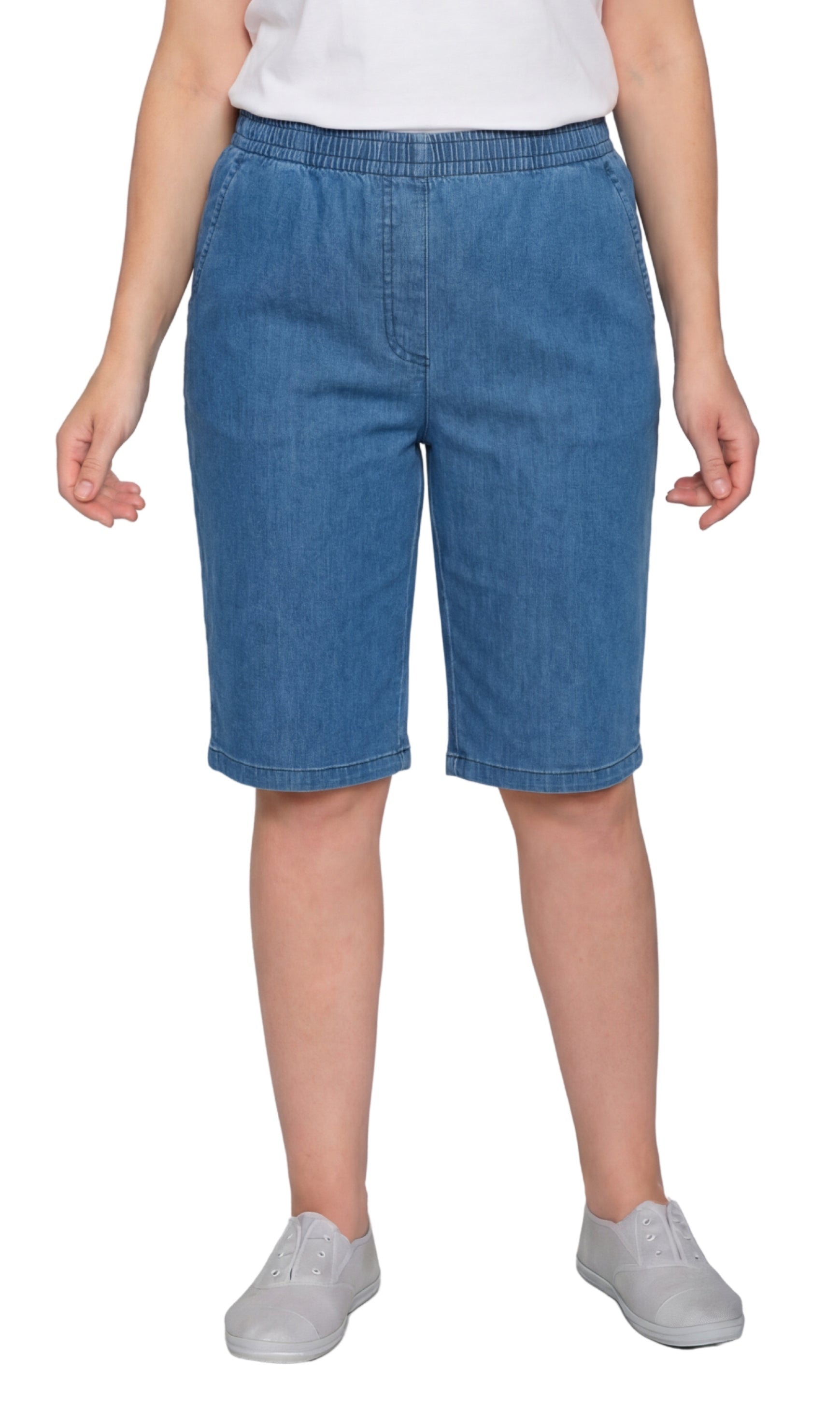 Women's Easy Pull on Bermuda Shorts in Denim and Twill