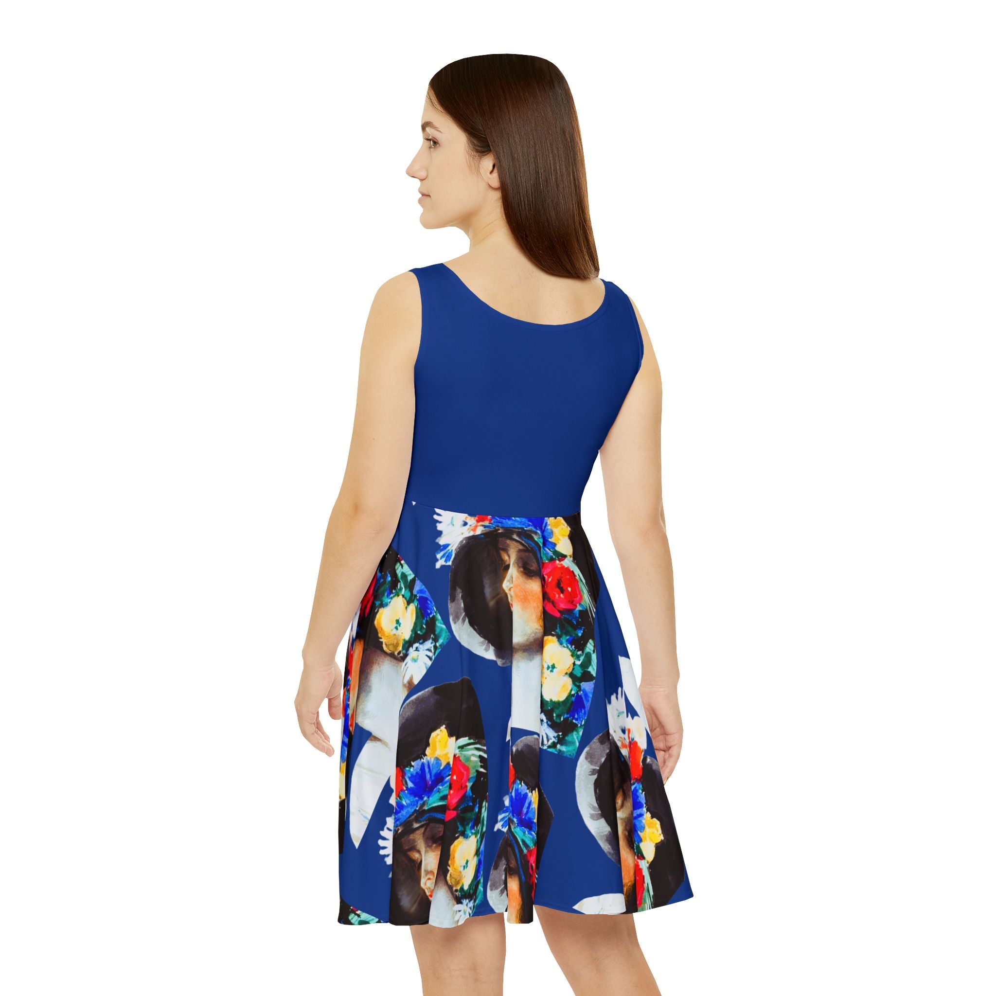 Dark Blue Vintage Floral Skater Dress