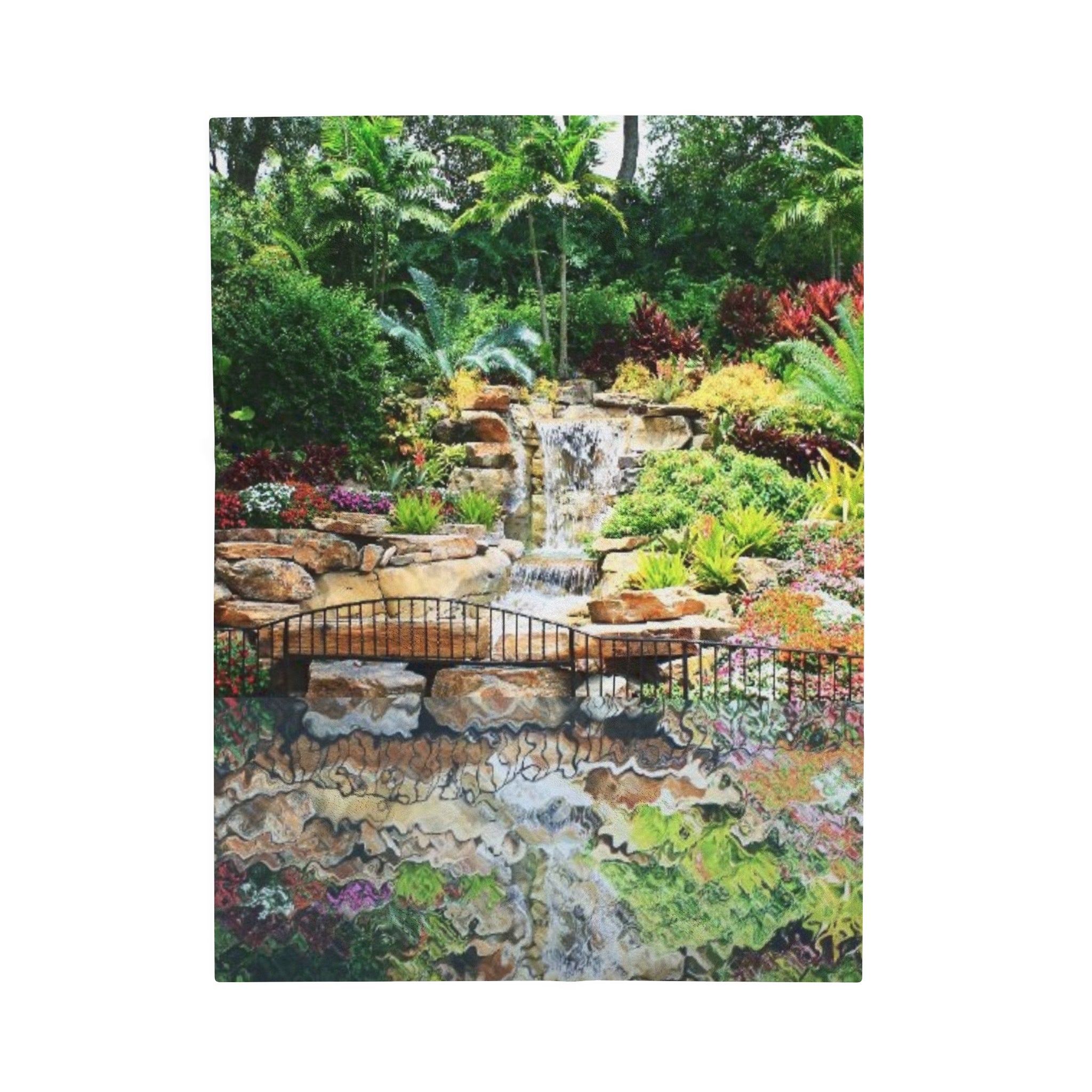 Tropical Waterfall with Reflection Velveteen Plush Blanket - Shell Design Boutique