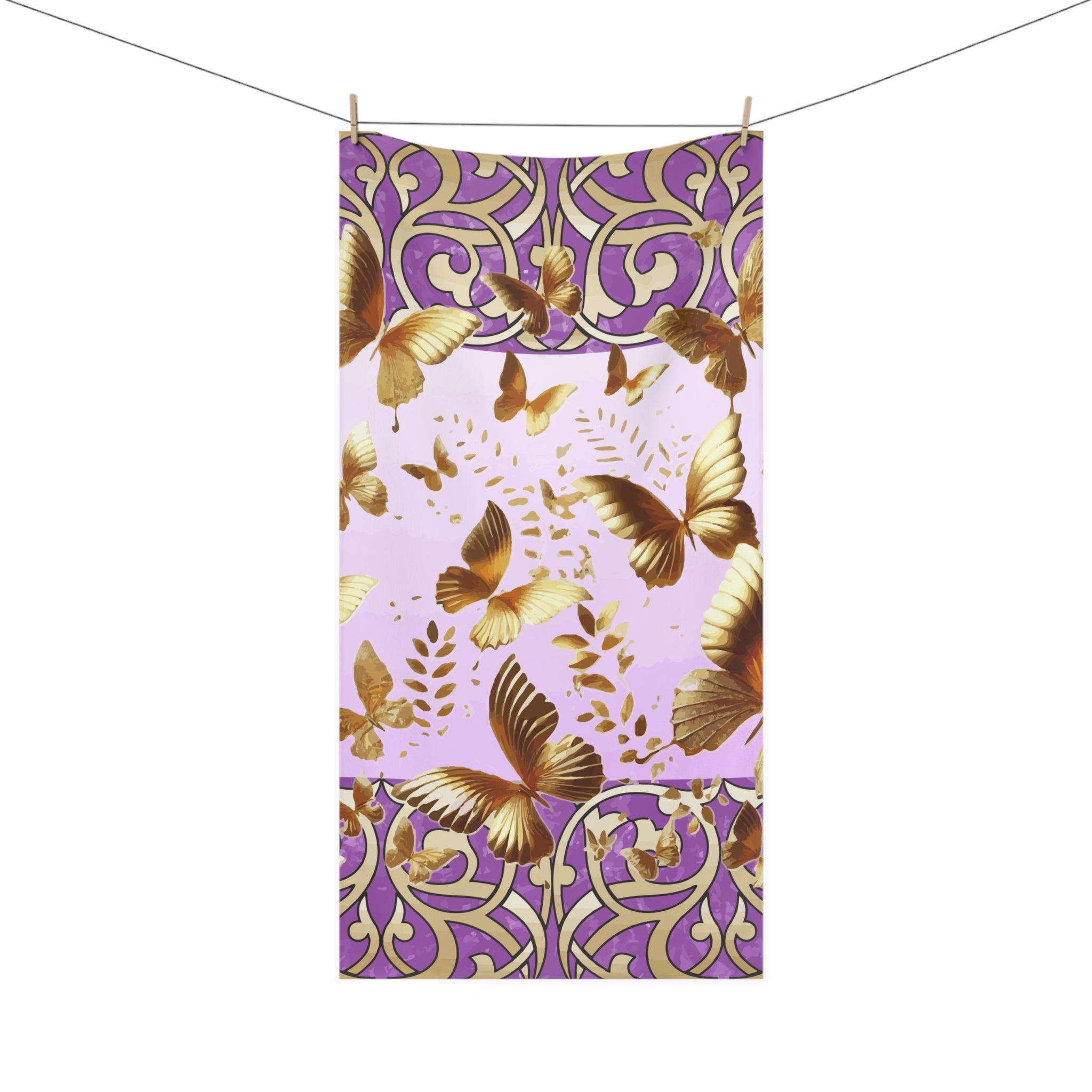 Golden Butterflies Flying Away Mink-Cotton Towel