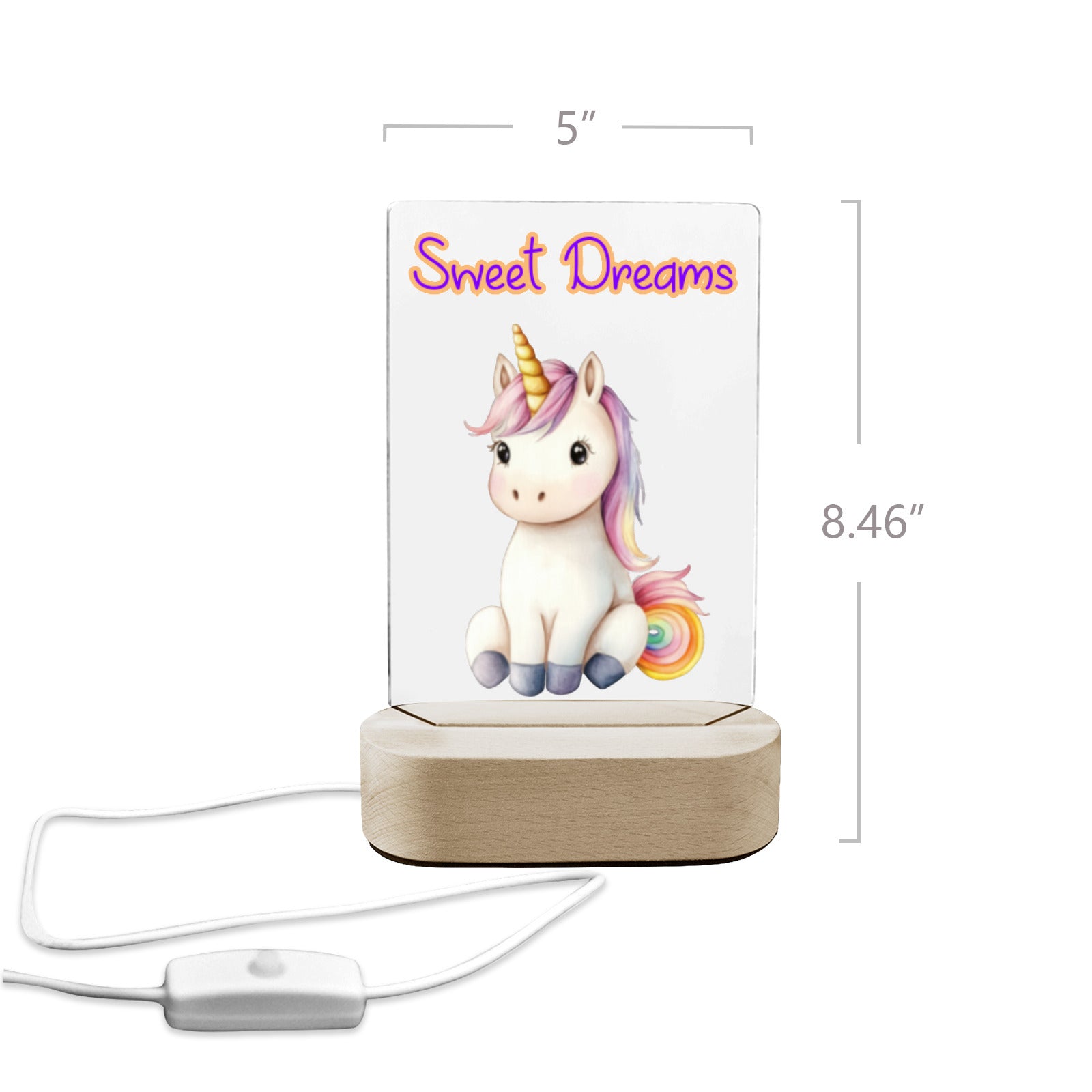 Baby Unicorn Sweet Dreams Acrylic Photo Panel with Lighted Stand (Made in USA)