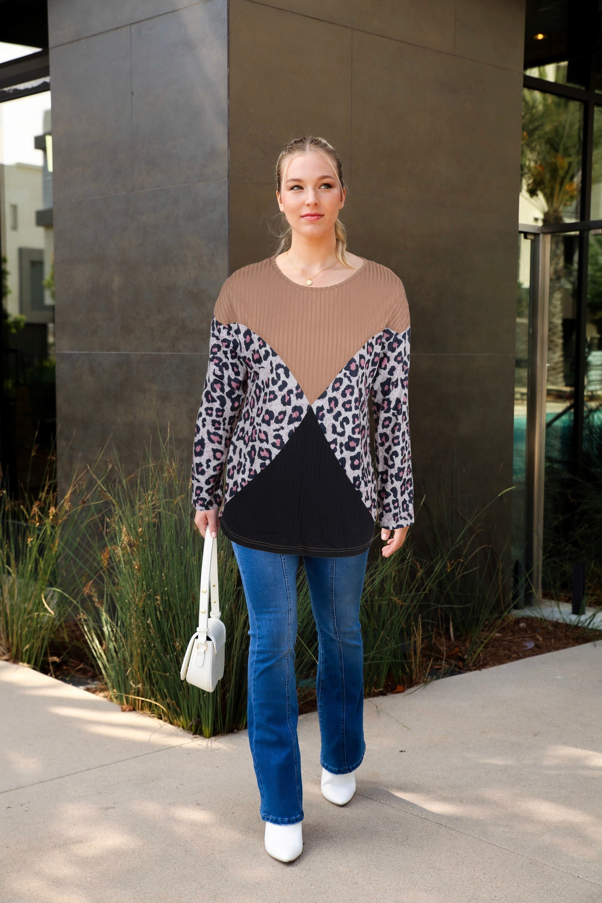 Color Block Ribbed Knit Sweater