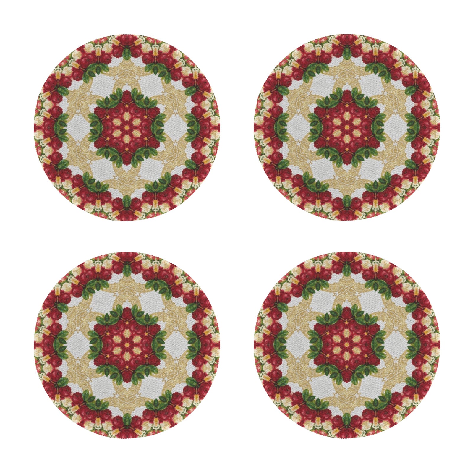 Christmas Floral Design Custom Round Placemat - 4 pack (Made in USA)