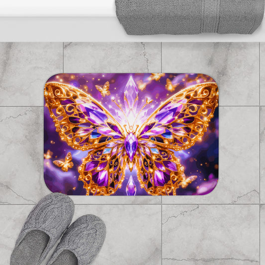 Elegant Butterfly Bath Mat – Purple and Gold Home Decor