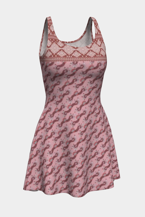 Pink dress with a subtle pattern on a light gray background