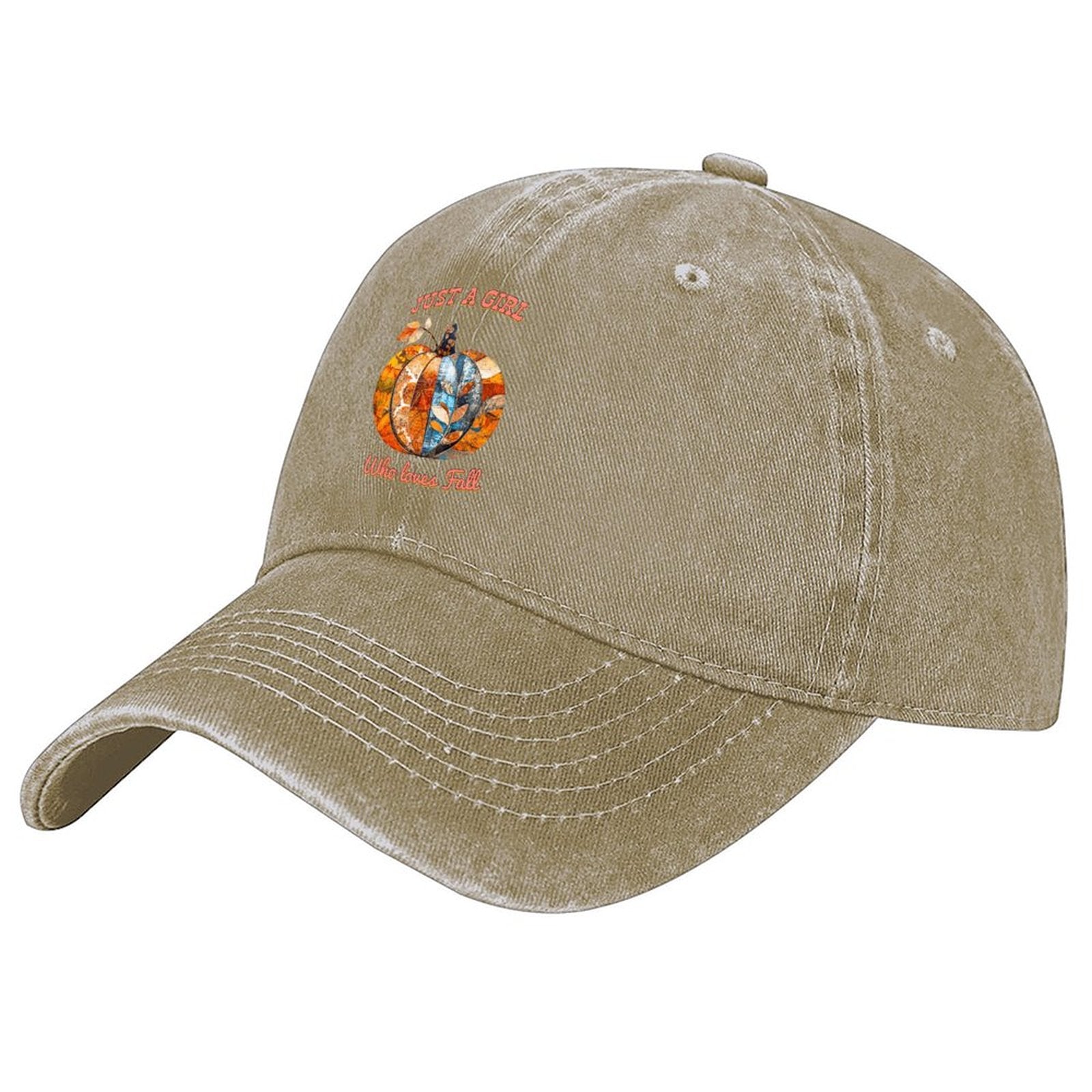 Just a Girl Who Loves Fall Pumpkins Cotton Vintage Washed Denim Baseball Cap (Front Printing)