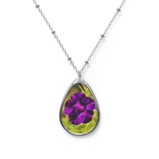 Dark Purple Flower Close-up Oval Necklace