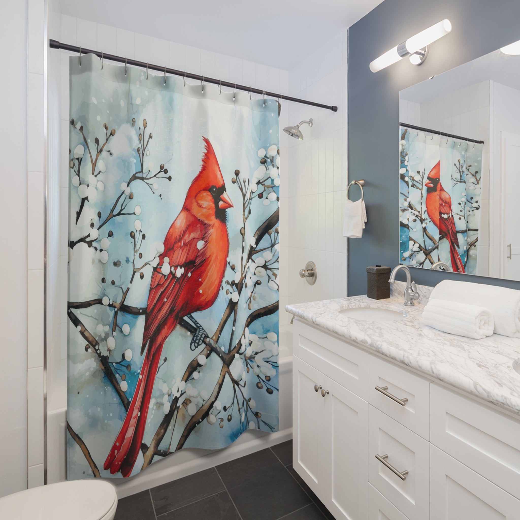 Red Bird in the Winter Shower Curtain