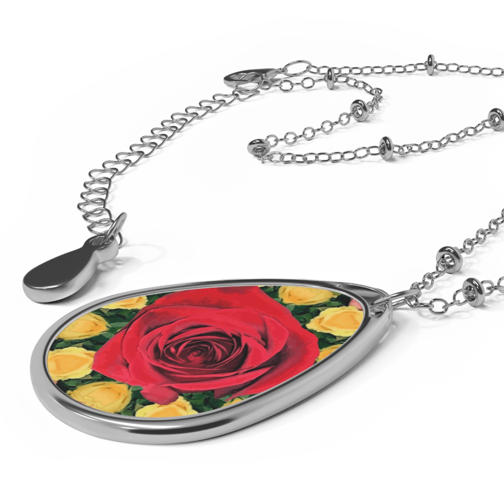 Red & Yellow Roses Oval Necklace