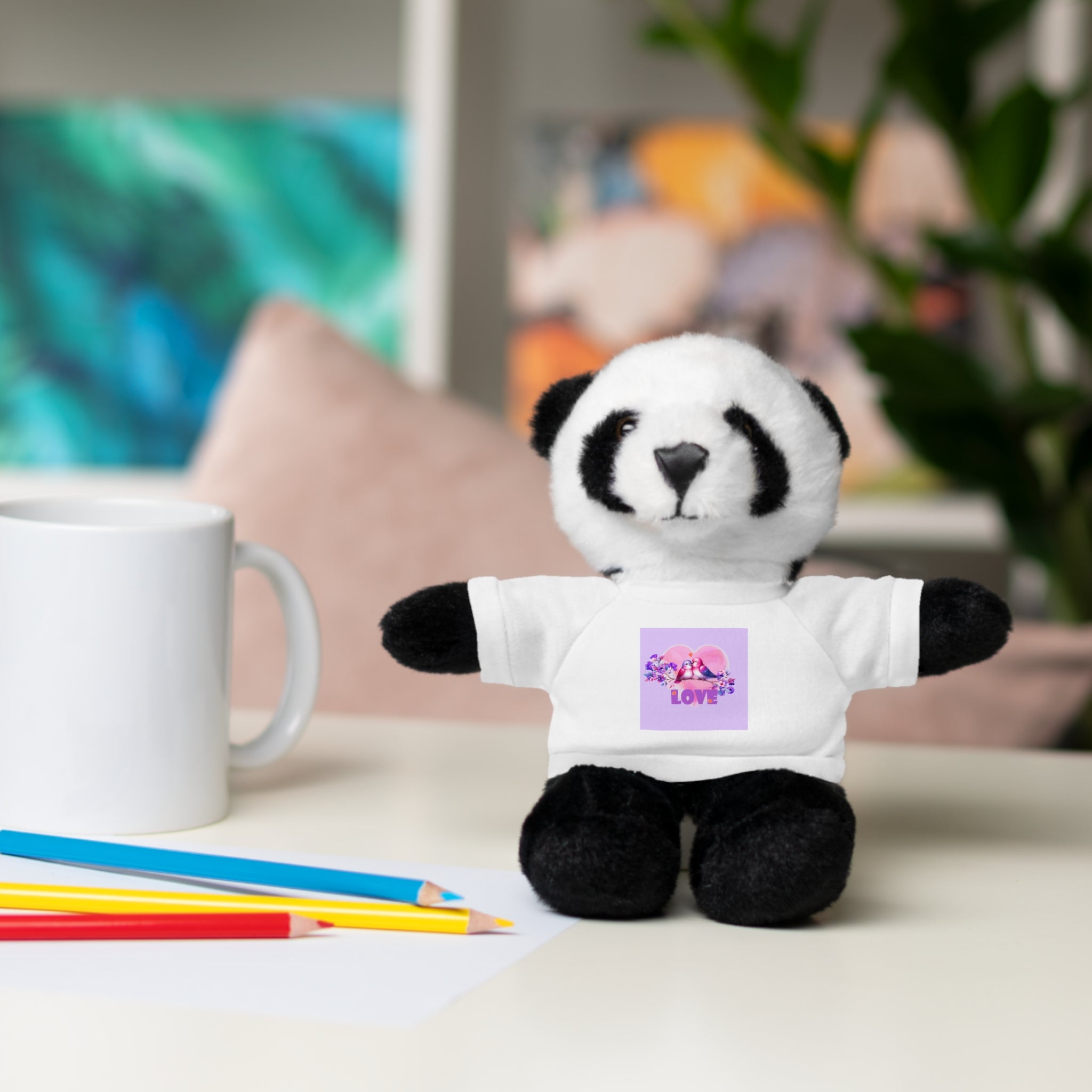 Stuffed Animal Wearing T-shirt of Love Birds