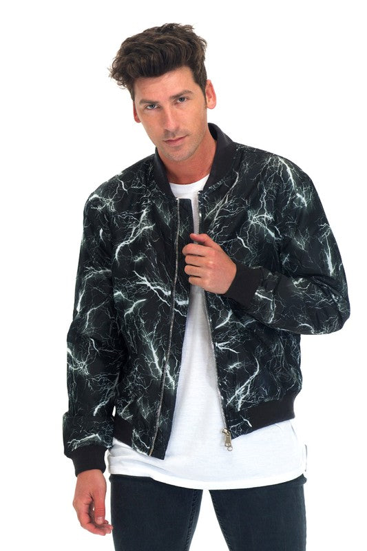 Men's Bomber Black Lightning Windbreaker Jacket