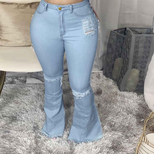 Fashion Trendy Unique Jeans Stretch Plus Size Bell-bottom Pants See size chart under “more details”