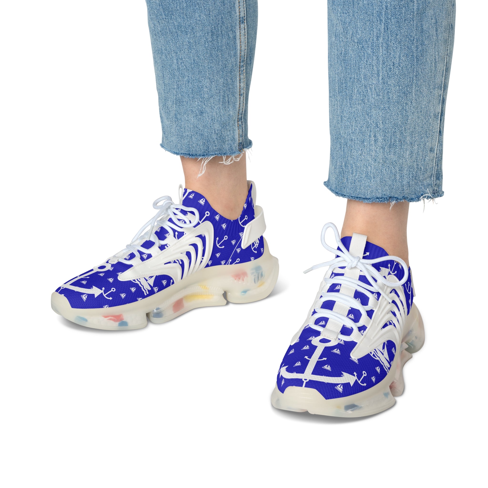 Women's Blue Boats and Anchors Mesh Sneakers