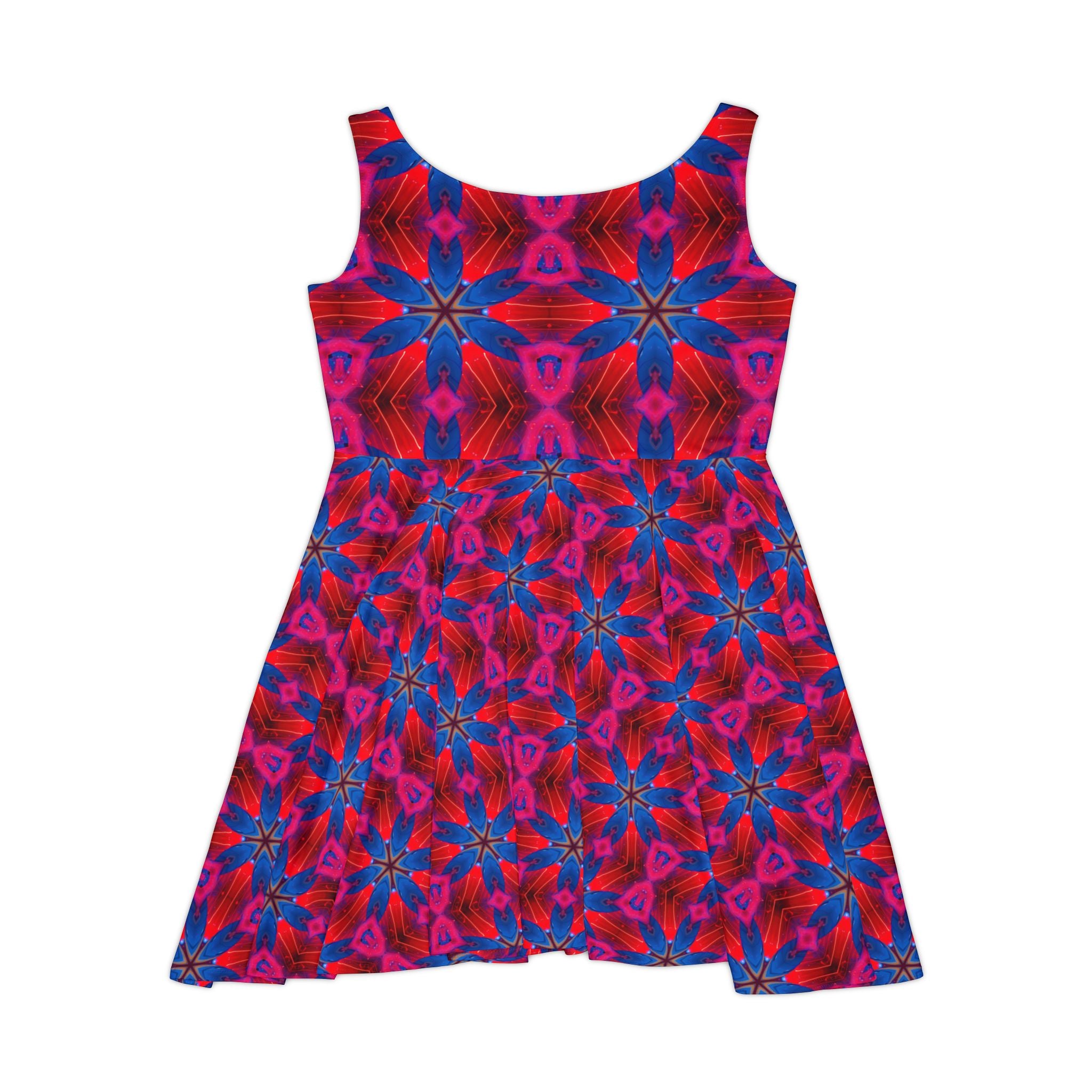 Floral Kaleidoscope Skater Dress — Bold Pink & Blue All-Over Print