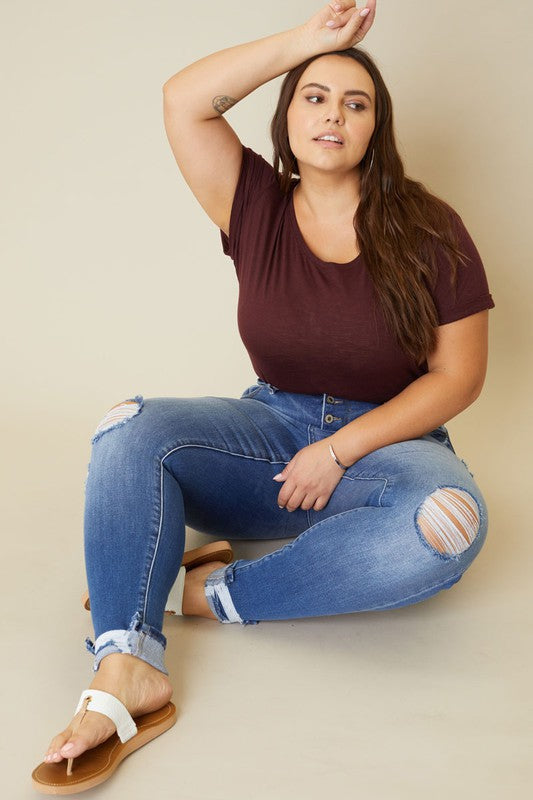 Women's Plus High Rise Button Fly Ankle Skinny Jeans