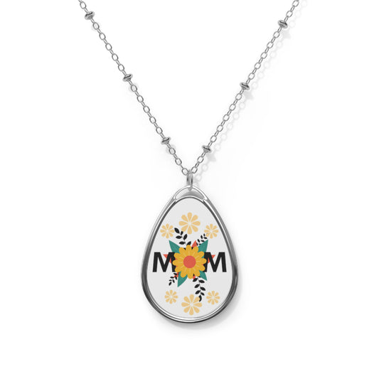 Mom with Yellow Flowers Oval Necklace