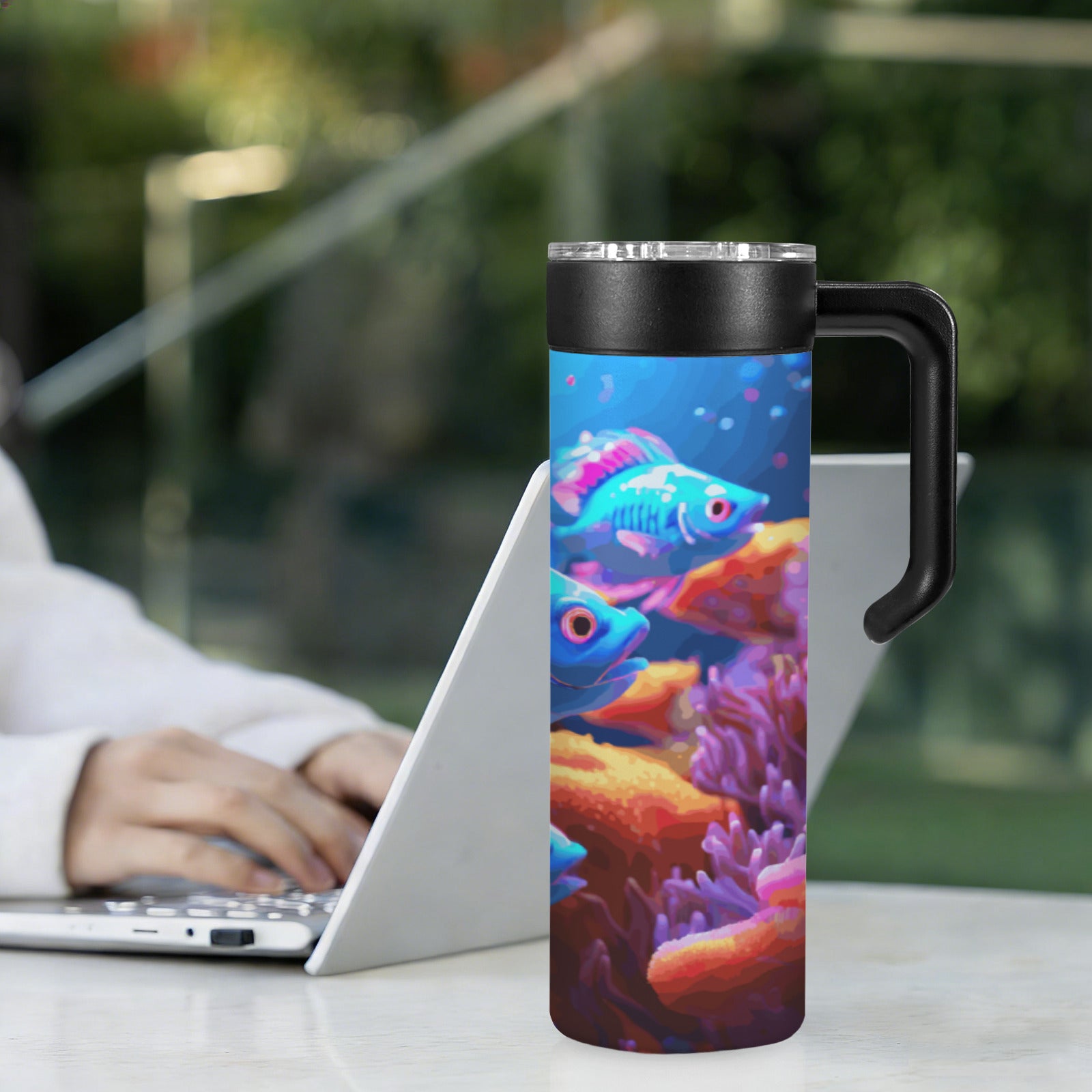 Blue Fish 600ml Insulated Water Bottle with Screw On Handle
