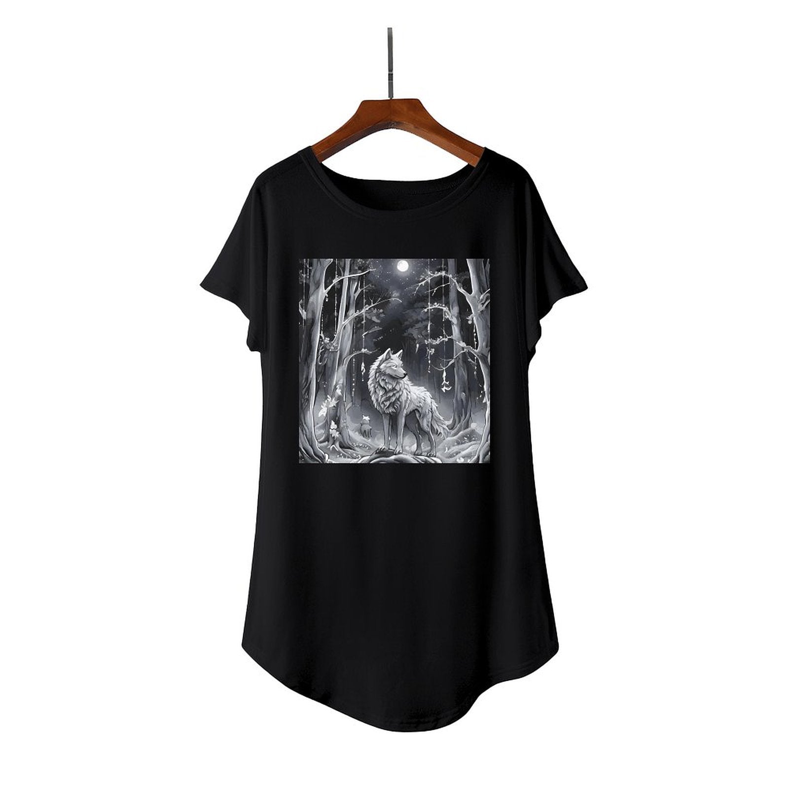 Ethereal Wolf in the Moonlight Casual Summer T-Shirt Dress (Front Printing)