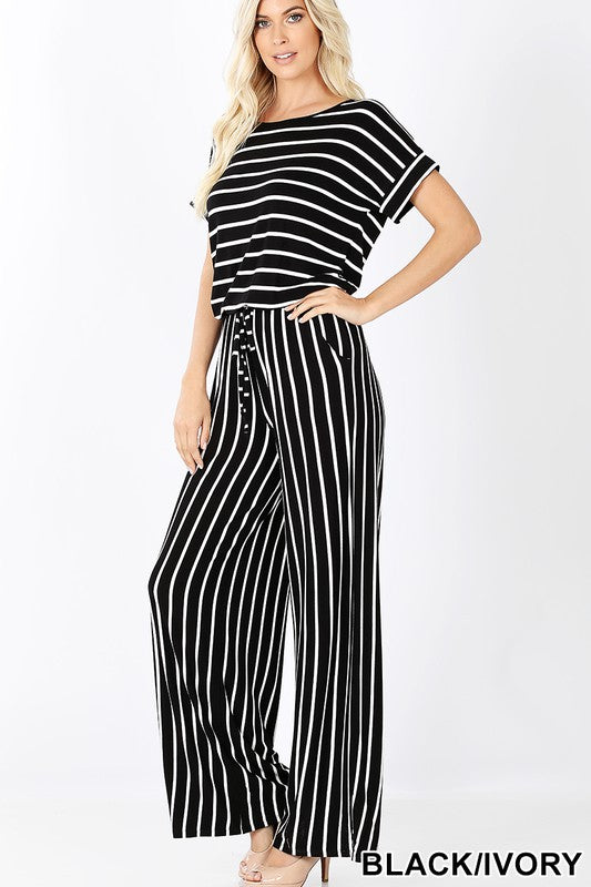 Women's Black & White Striped Jumpsuit