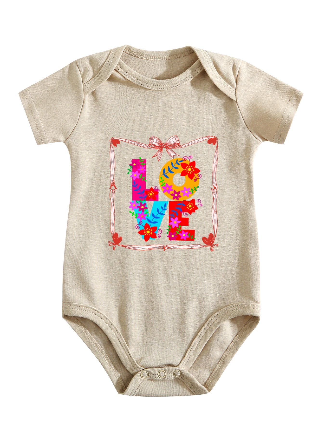 Floral LOVE Unisex Cotton Short Sleeve Baby Romper Onesie