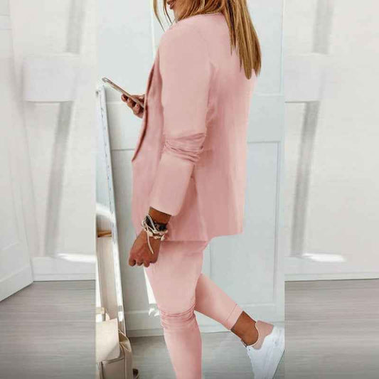 Women's Business Solid Color Long Sleeve 2-piece Pants Set