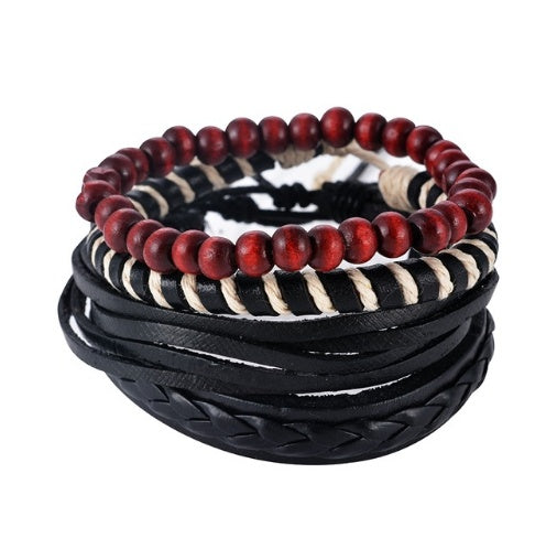 Men's Leather Bracelet Multilayer Beaded Bracelet