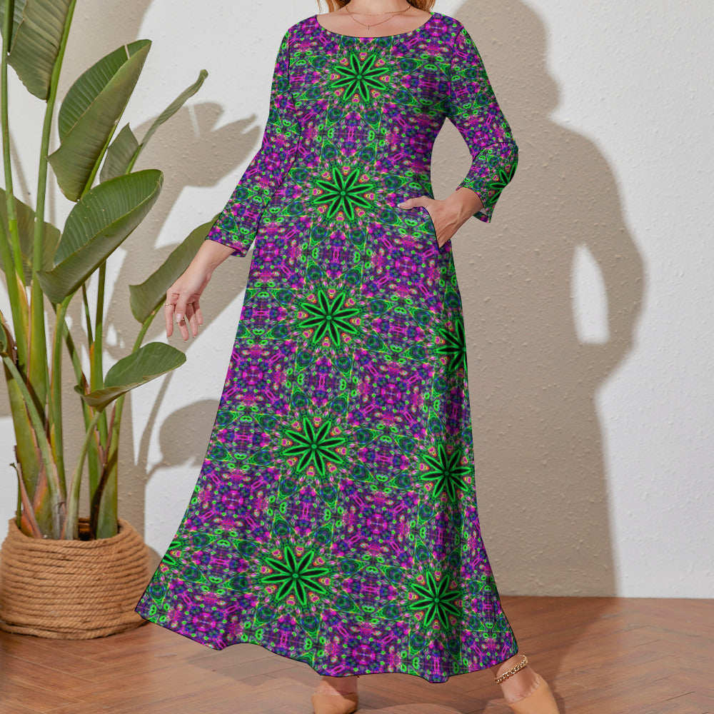 Colorful Patterns Plus Size Loose Long Sleeve Maxi Dress