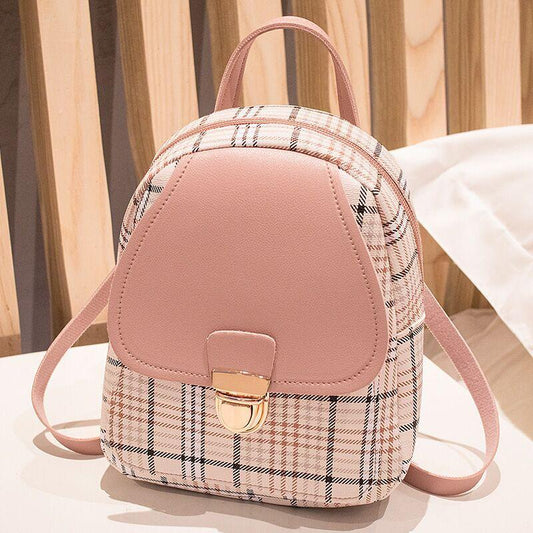 Women's Check Lock Small Backpack One Shoulder Diagonal Handbag Coin Purse