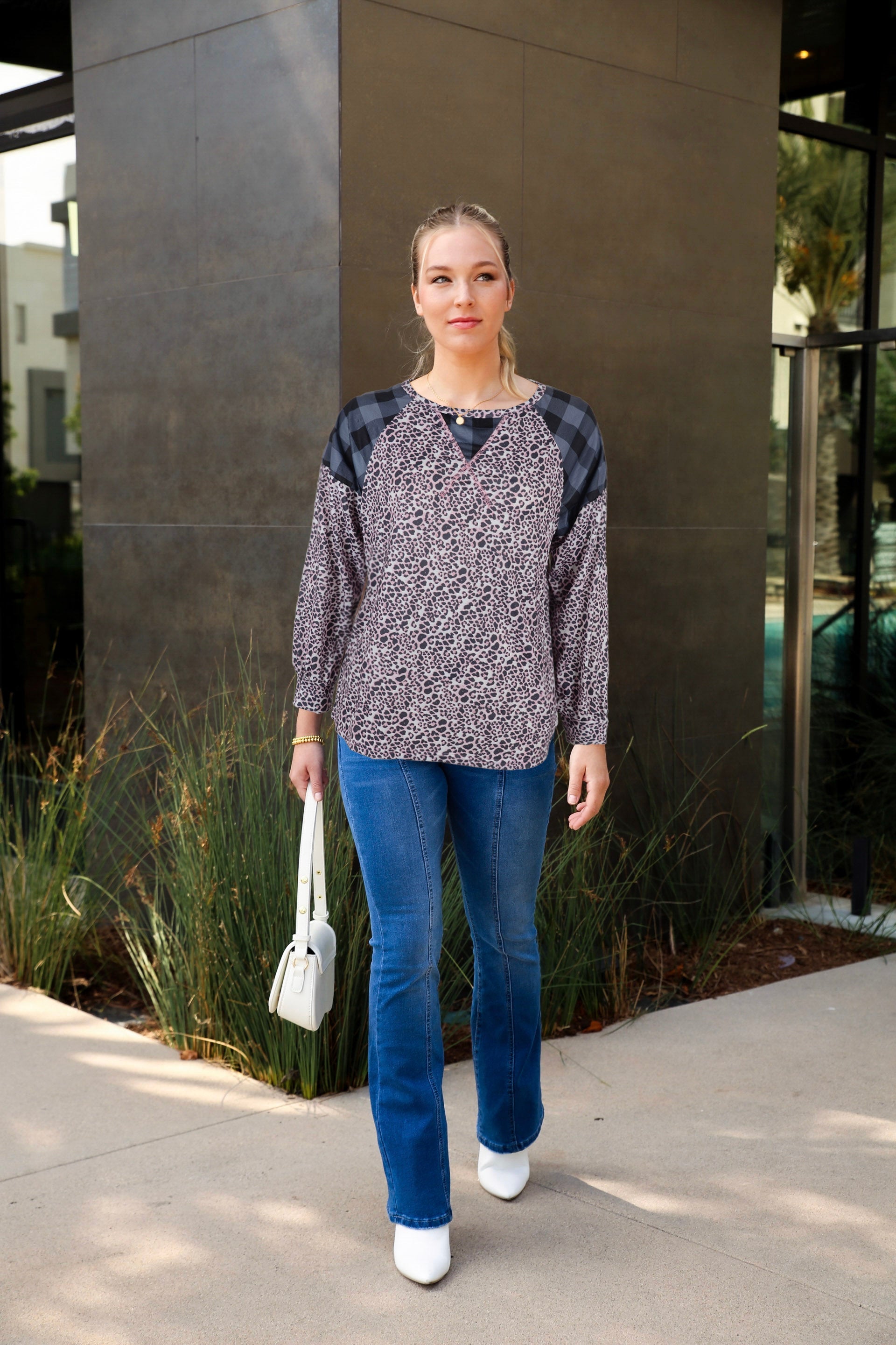 Two Tone Mixed Print Sweater