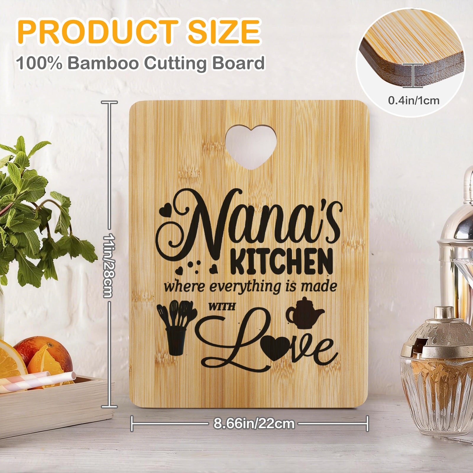 Nana's Kitchen Made with Love Custom Rectangle Bamboo Cutting Board (One Side Printing) | Ships from USA