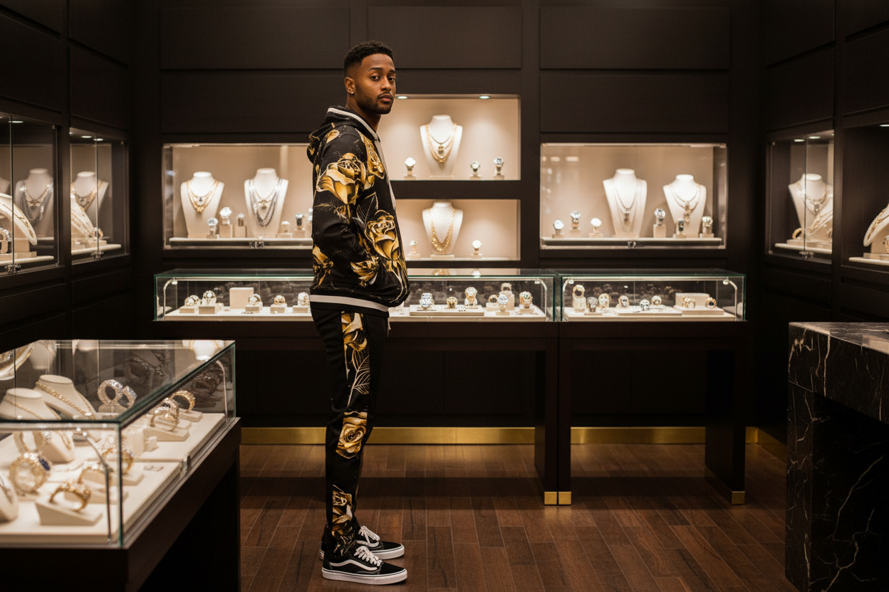 Men's Printed Jacket with Hood and Joggers 2-piece Sweat Set