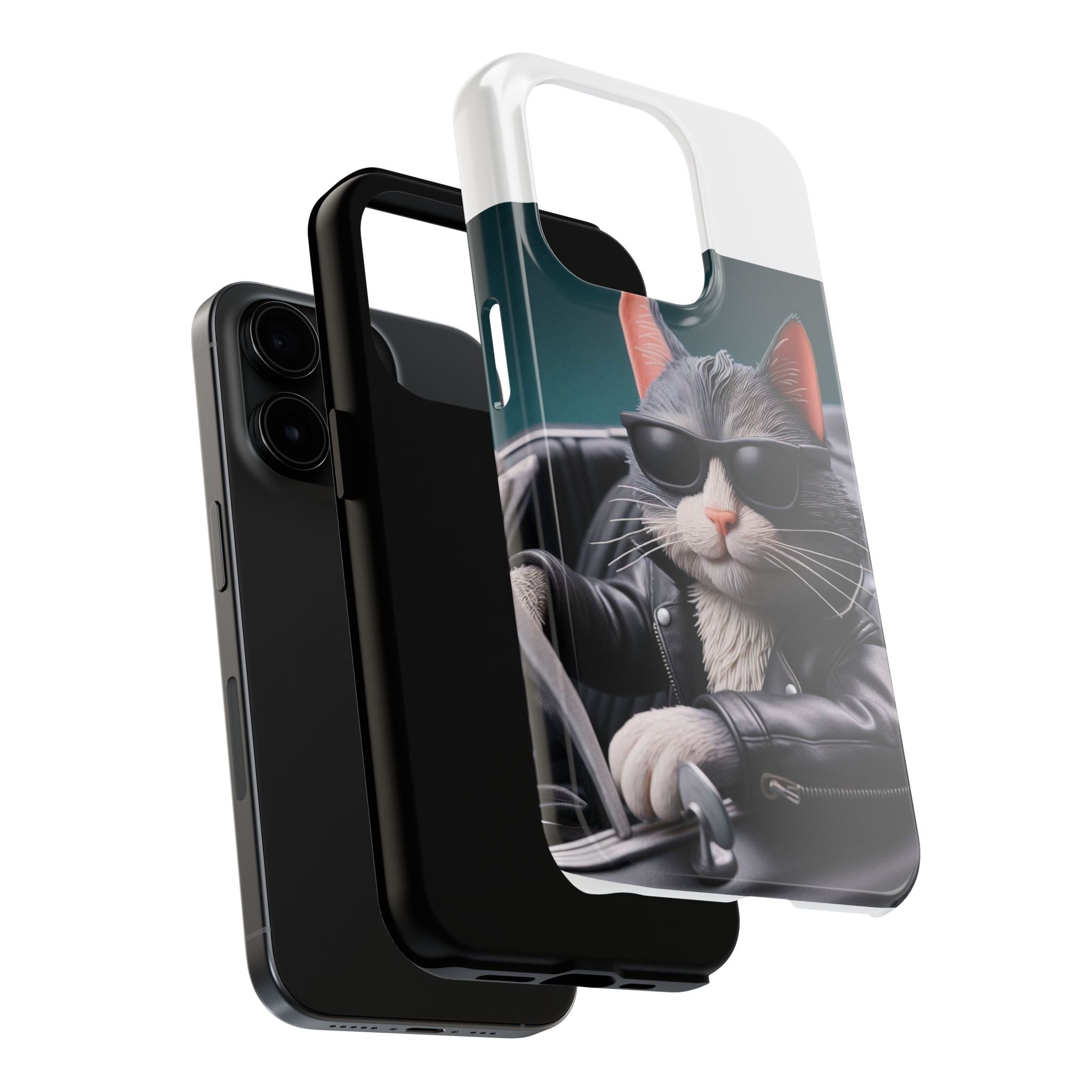 Cool Cat in Leather Jacket Driving Car Mobile Phone Case