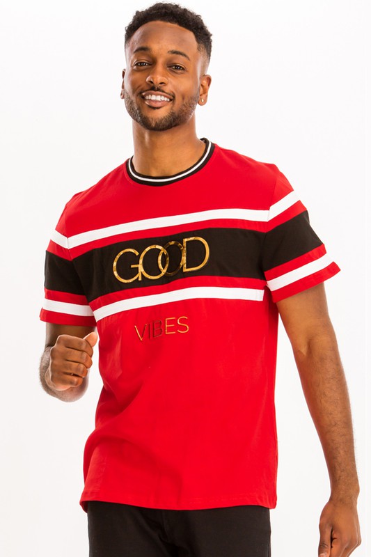 Camisa estampada con diseño de lámina dorada en 3D Good Vibes para hombre