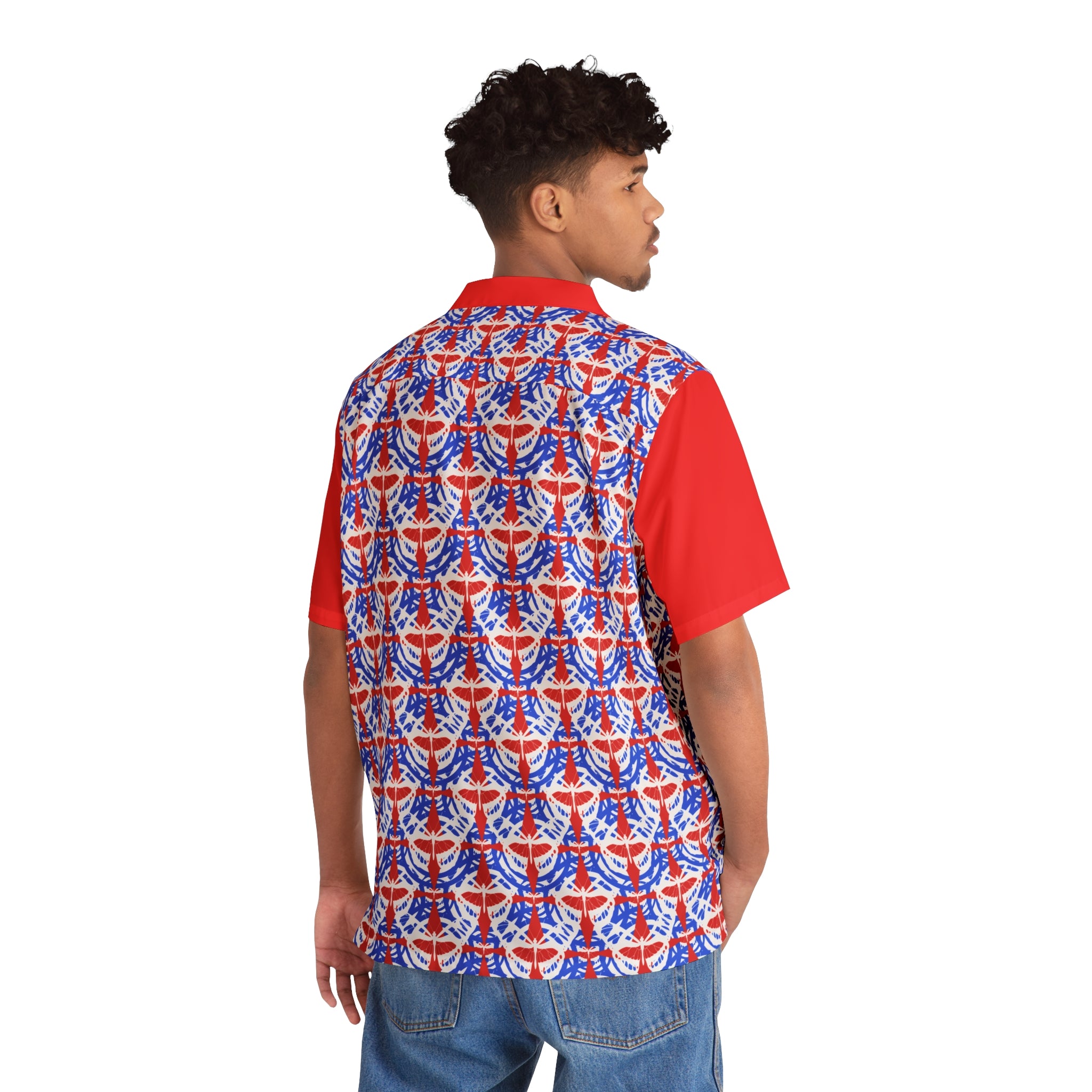 Red White and Blue Men's Printed Hawaiian Shirt up to 5XL - Shell Design Boutique