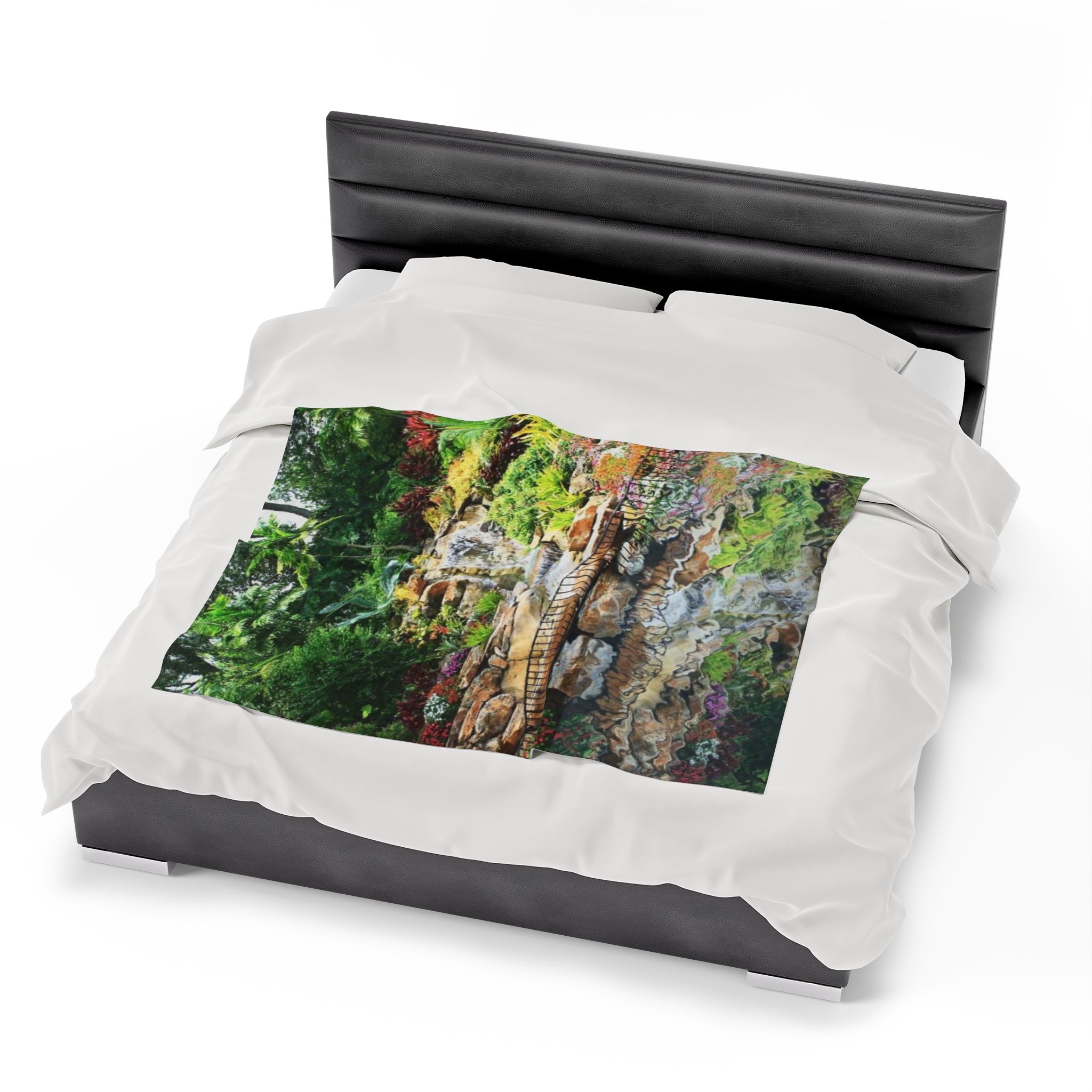Tropical Waterfall with Reflection Velveteen Plush Blanket - Shell Design Boutique