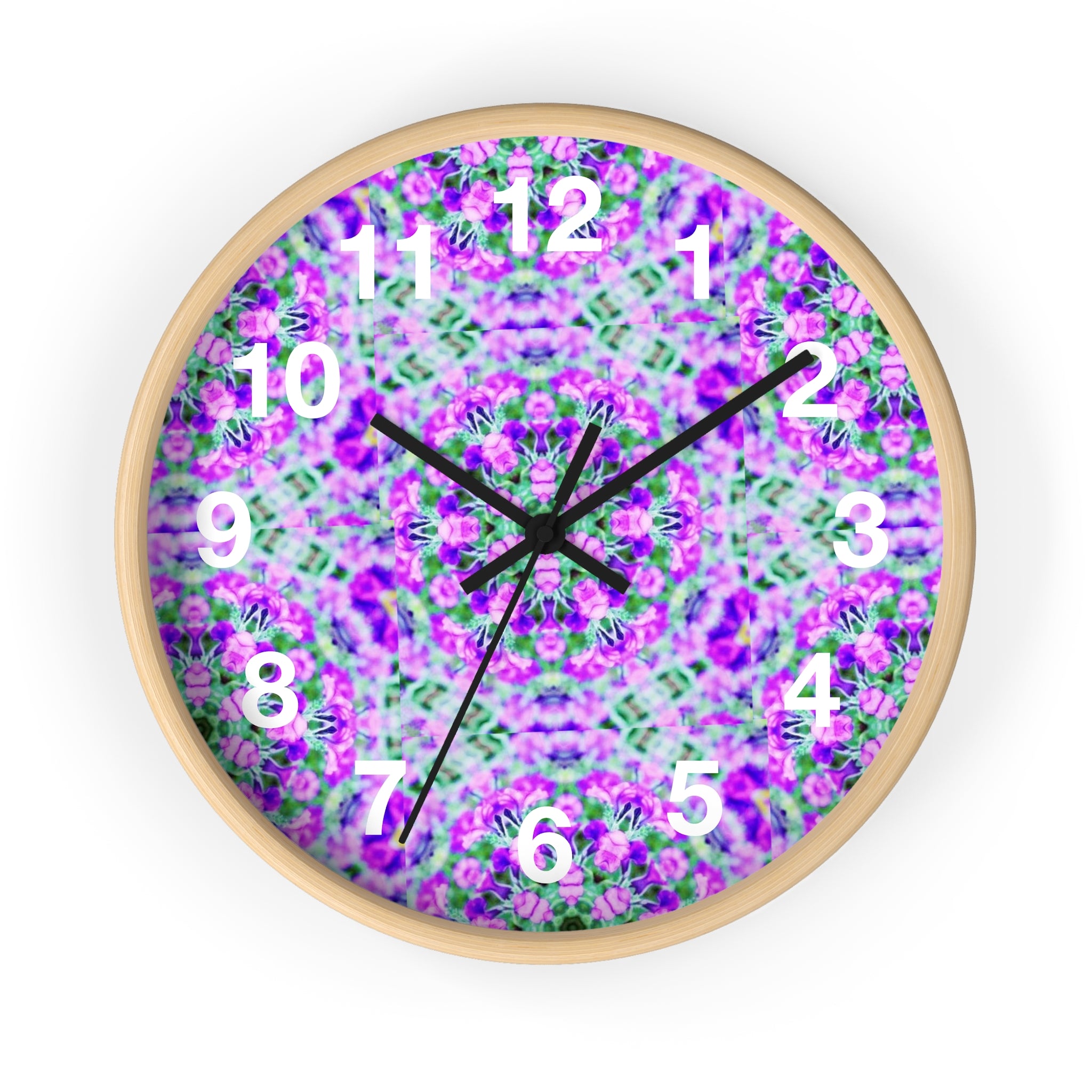 Purple and Lavender Flower Pattern Wall Clock - Shell Design Boutique