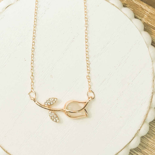 Beautiful Gold and Smokey Stone Tulip Necklace