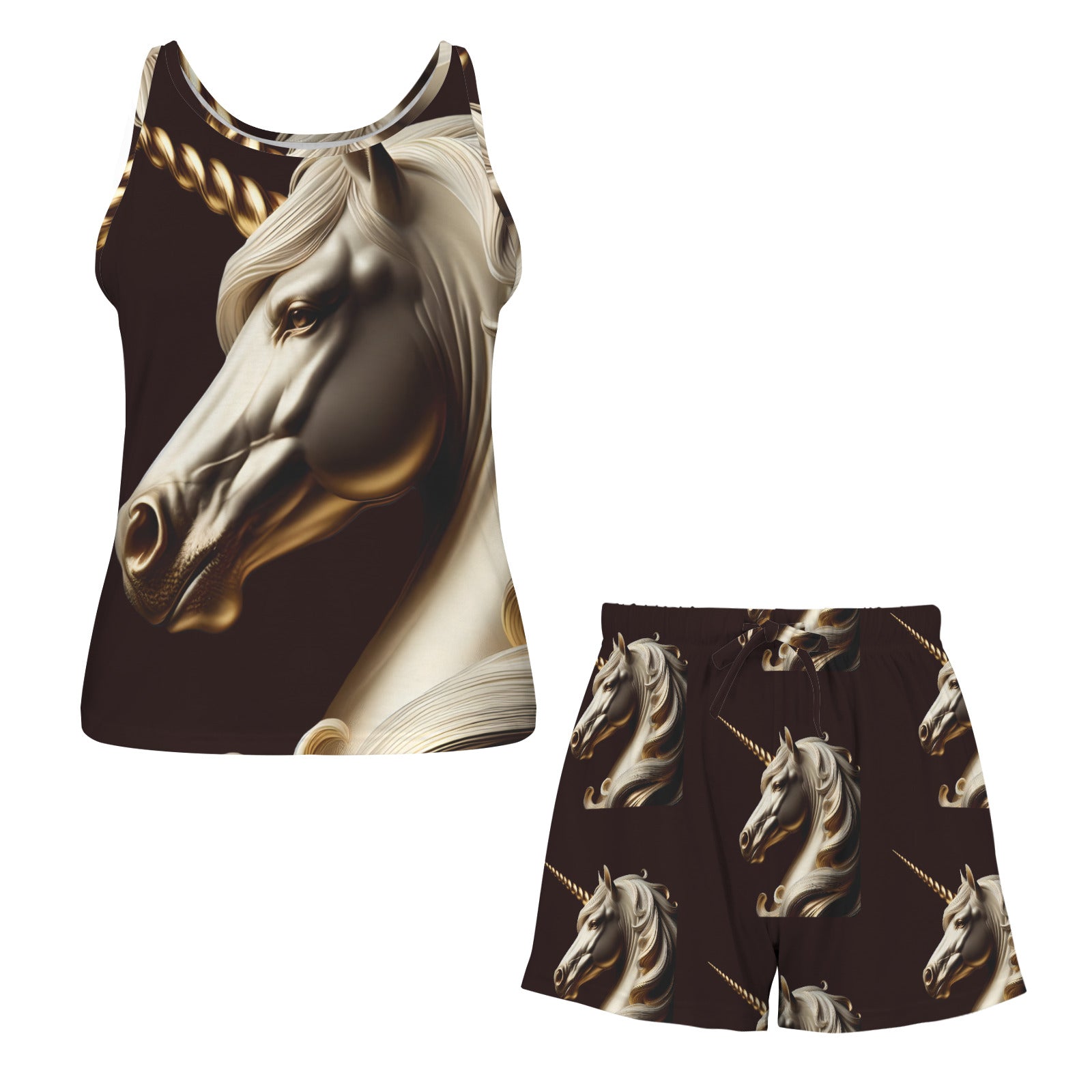 Golden Unicorn Women's 2-piece Tank Top Pajama Shorts Set (Made in USA)