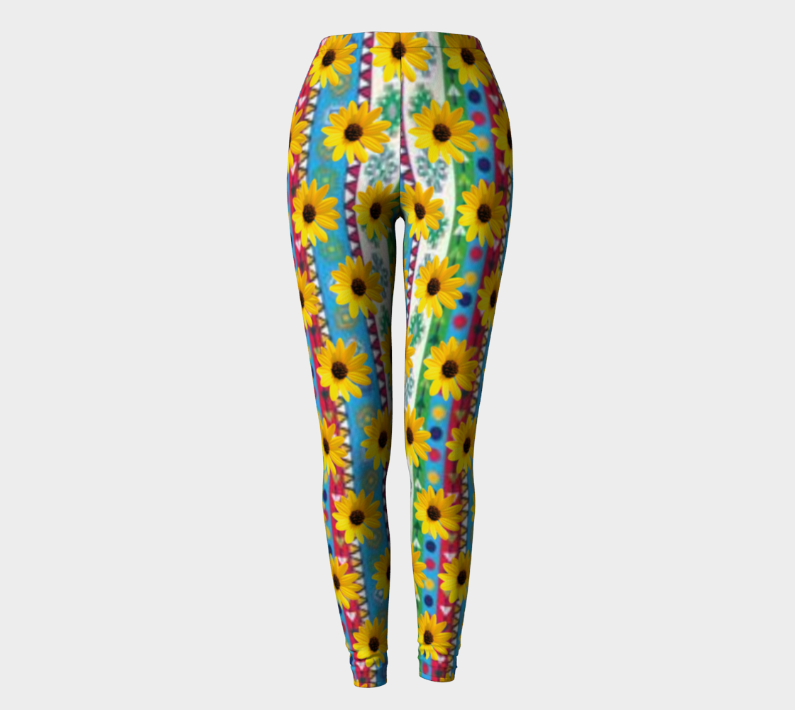 Black Eyed Susan's on Colorful Striped Leggings