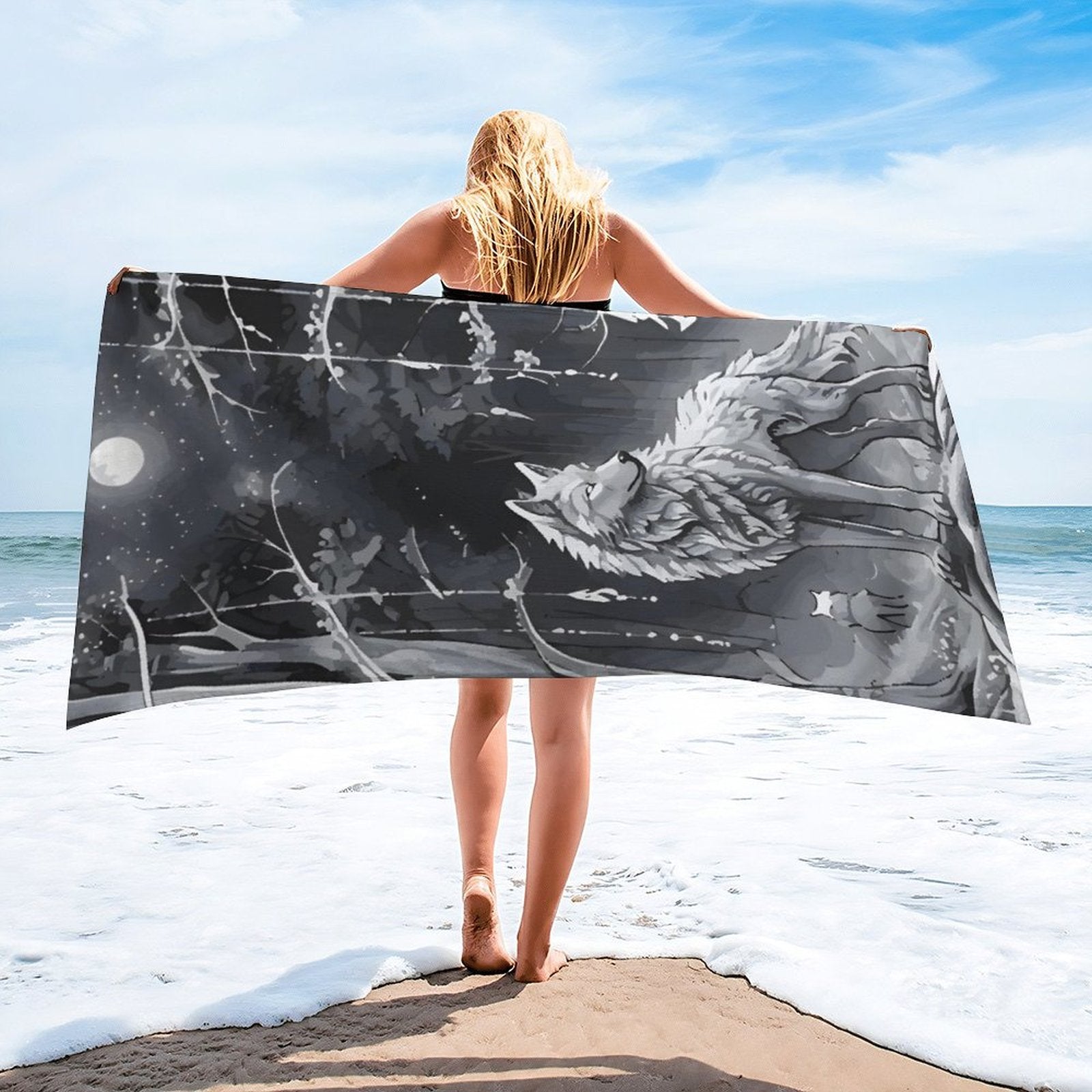 Ethereal Wolf in the Moonlight Beach Towel - 61.4