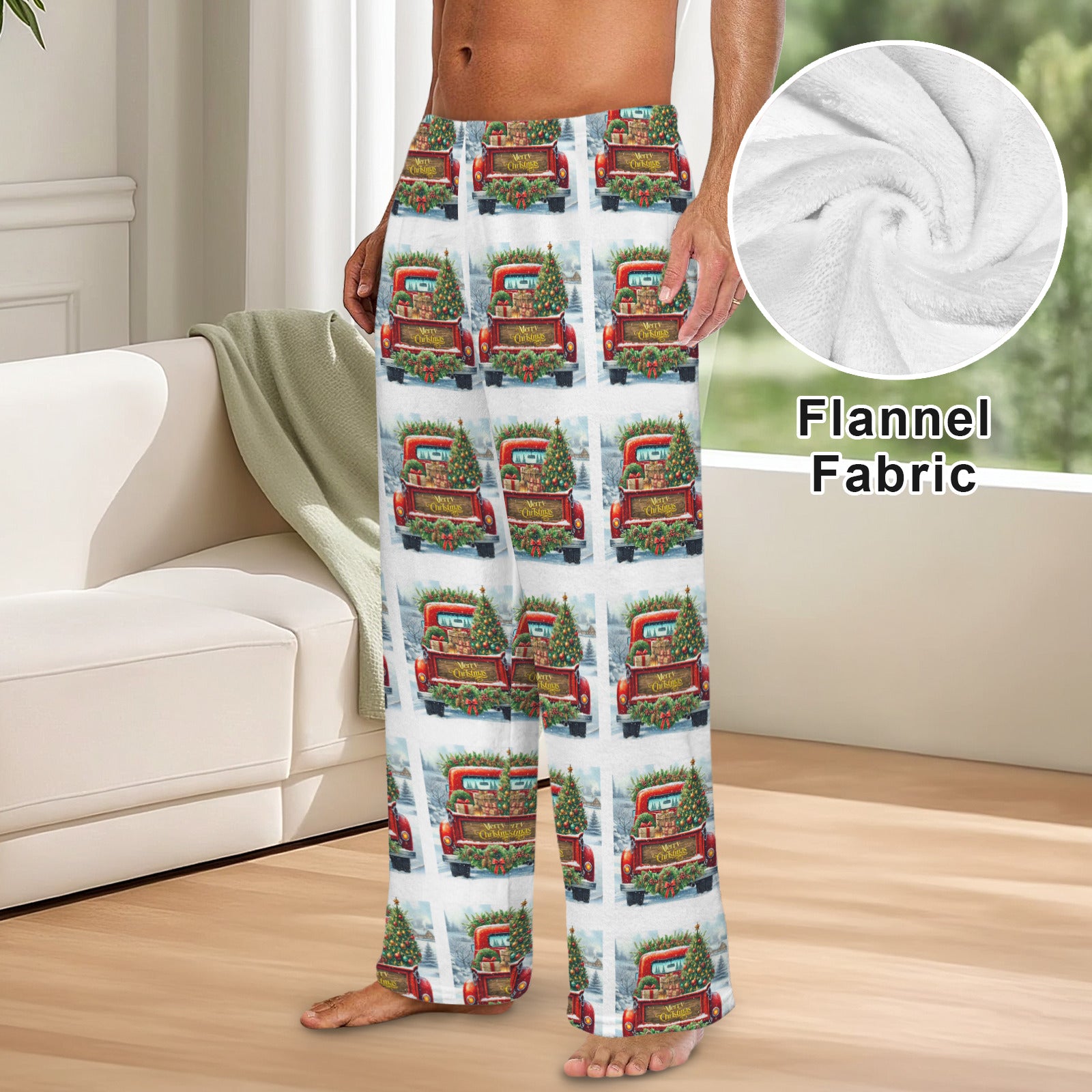 Merry Christmas Red Truck Men's Flannel Pajama Trousers (Model Sets 02)(Made in Queens)