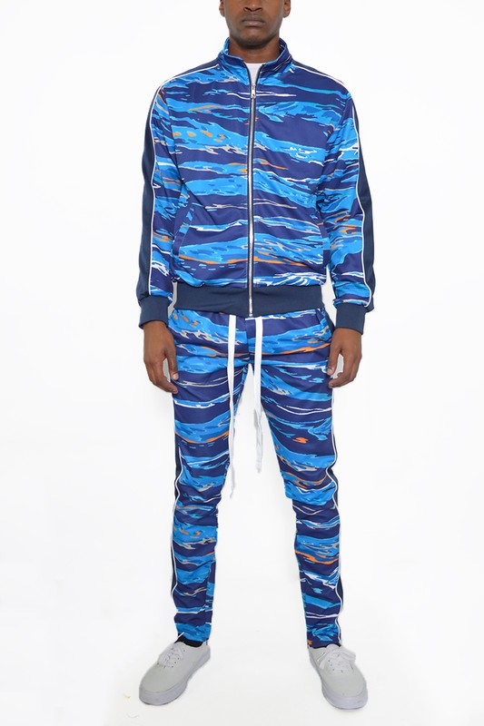 Men's Printed Striped Full Zip 2-piece Track Suit