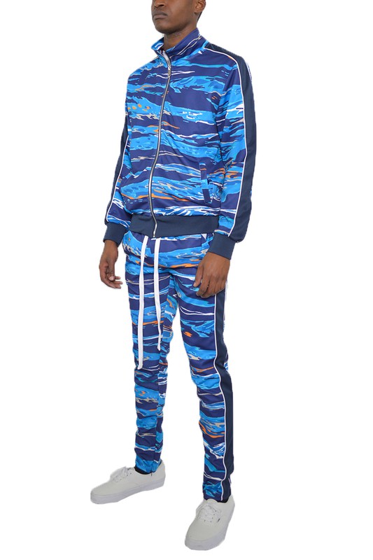 Men's Printed Striped Full Zip 2-piece Track Suit