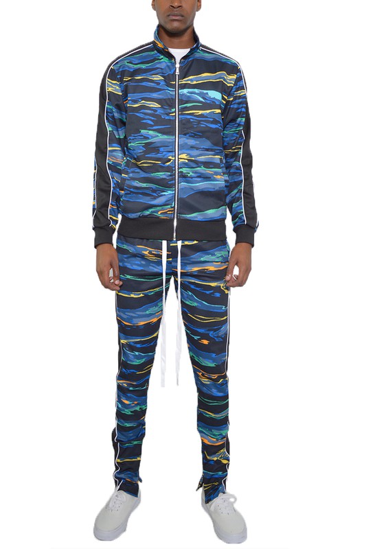 Men's Printed Striped Full Zip 2-piece Track Suit