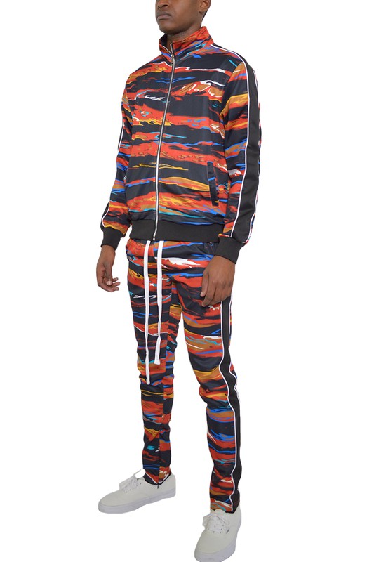 Men's Printed Striped Full Zip 2-piece Track Suit